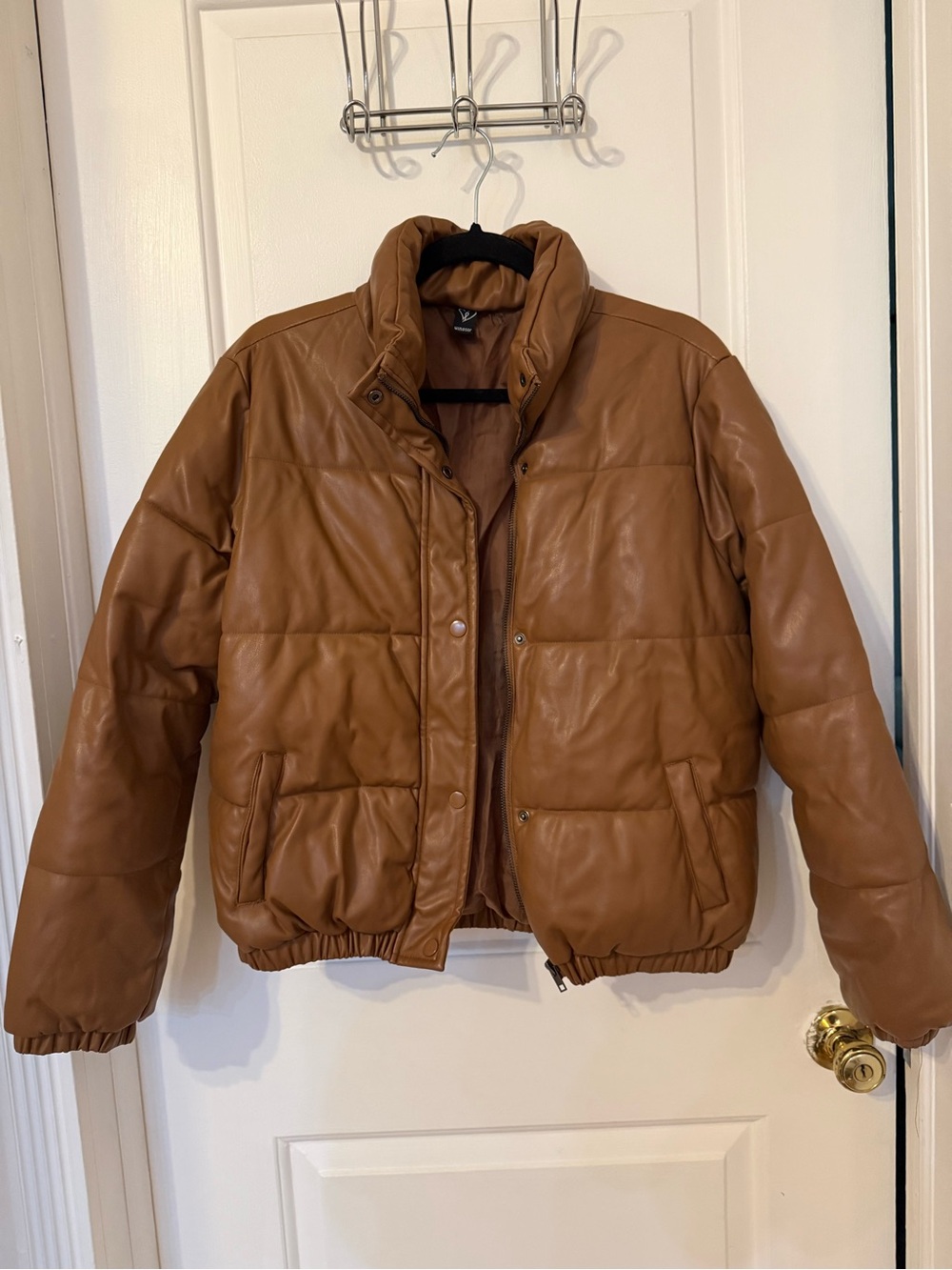 Brown Leather Puffer Jacket